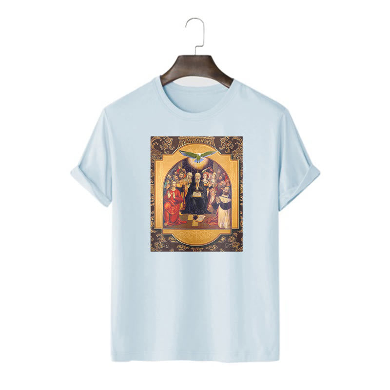 Christianartworkshop Classic Style Holy Spirit Apostles Saint Virgin Mary Short Sleeve T-shirt - Blue - 2XL - image 17