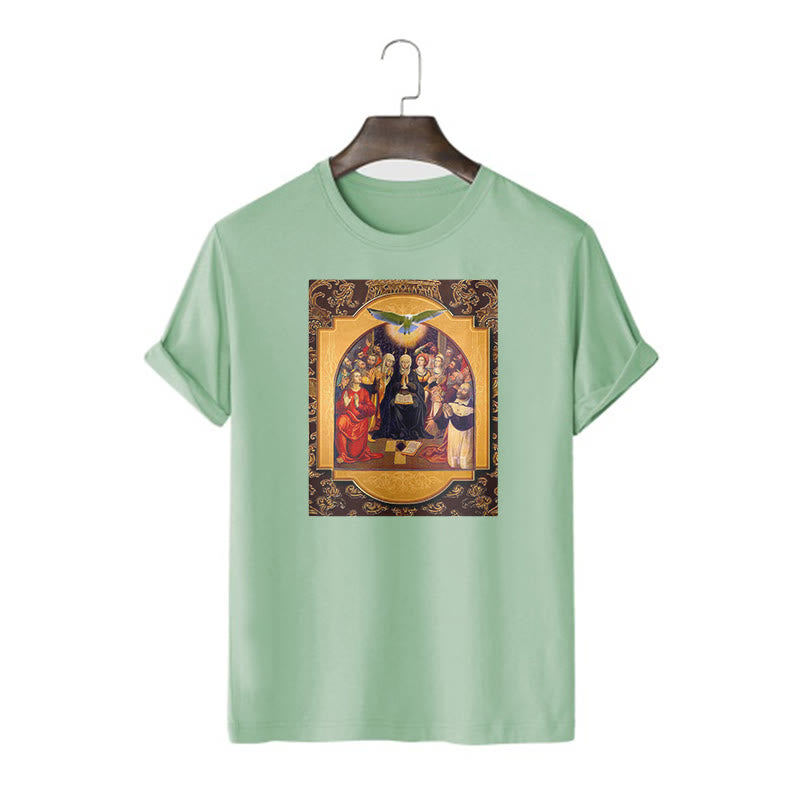 Christianartworkshop Classic Style Holy Spirit Apostles Saint Virgin Mary Short Sleeve T-shirt - Light Green - 2XL - image 12