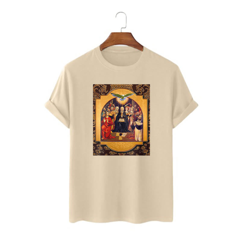 Christianartworkshop Classic Style Holy Spirit Apostles Saint Virgin Mary Short Sleeve Washed T-shirt