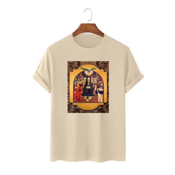 Christianartworkshop Classic Style Holy Spirit Apostles Saint Virgin Mary Short Sleeve Washed T-shirt