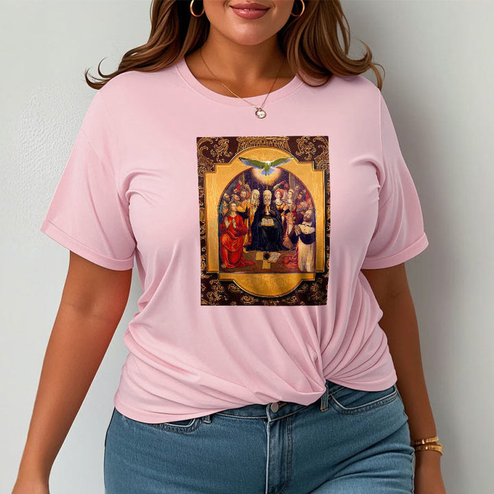 Christianartworkshop Classic Style Holy Spirit Apostles Saint Virgin Mary Short Sleeve Washed T-shirt