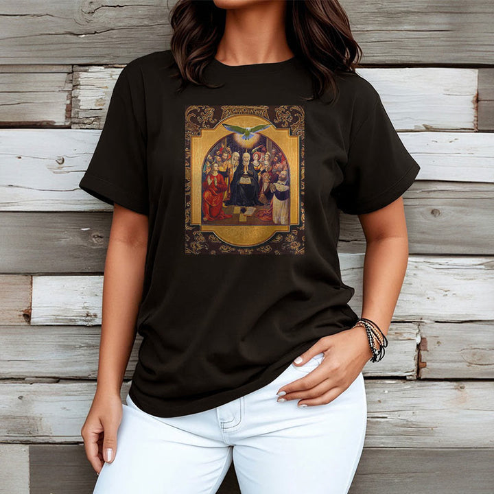 Christianartworkshop Classic Style Holy Spirit Apostles Saint Virgin Mary Short Sleeve Washed T-shirt