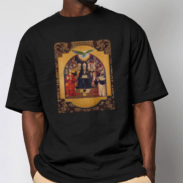 Christianartworkshop Classic Style Holy Spirit Apostles Saint Virgin Mary Short Sleeve Washed T-shirt