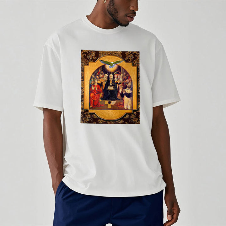 Christianartworkshop Classic Style Holy Spirit Apostles Saint Virgin Mary Short Sleeve Washed T-shirt