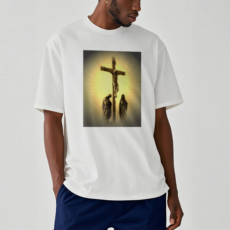 Christianartworkshop Classic Style Crucifixion of Jesus Graphic Short Sleeve Washed T-shirt