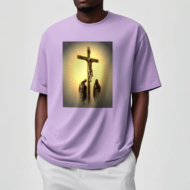 Christianartworkshop Classic Style Crucifixion of Jesus Graphic Short Sleeve Washed T-shirt