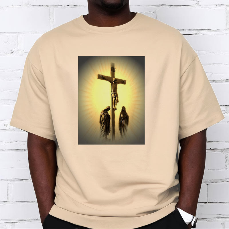 Christianartworkshop Classic Style Crucifixion of Jesus Graphic Short Sleeve Washed T-shirt