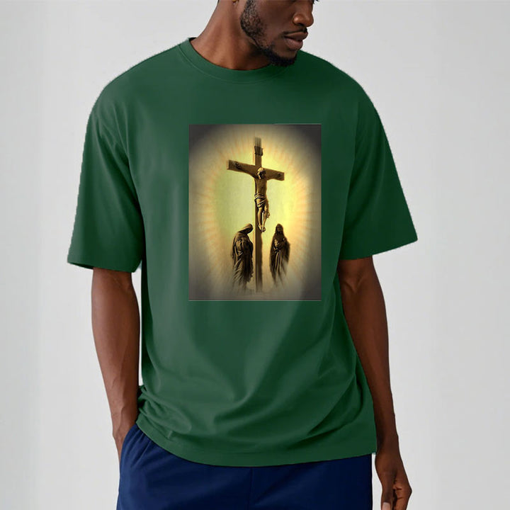 Christianartworkshop Classic Style Crucifixion of Jesus Graphic Short Sleeve Washed T-shirt