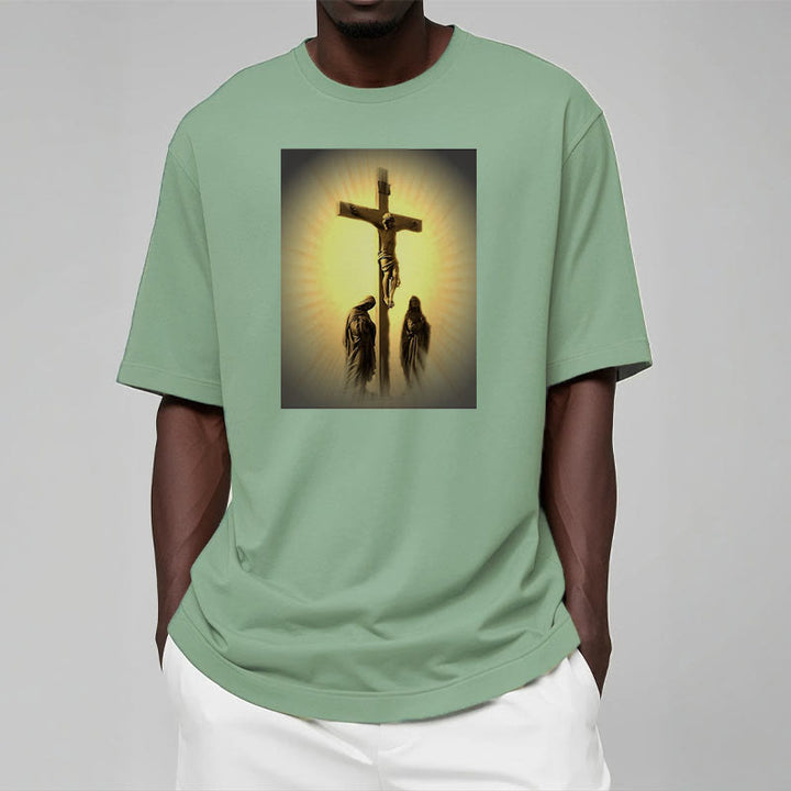 Christianartworkshop Classic Style Crucifixion of Jesus Graphic Short Sleeve Washed T-shirt