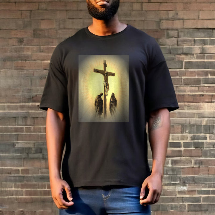 Christianartworkshop Classic Style Crucifixion of Jesus Graphic Short Sleeve Washed T-shirt