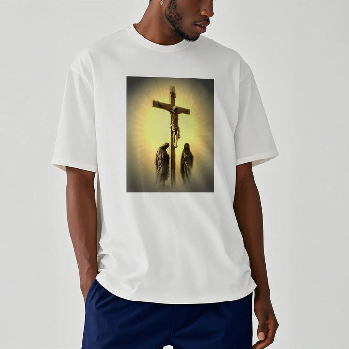 Christianartworkshop Classic Style Crucifixion of Jesus Graphic Short Sleeve Washed T-shirt - image 1