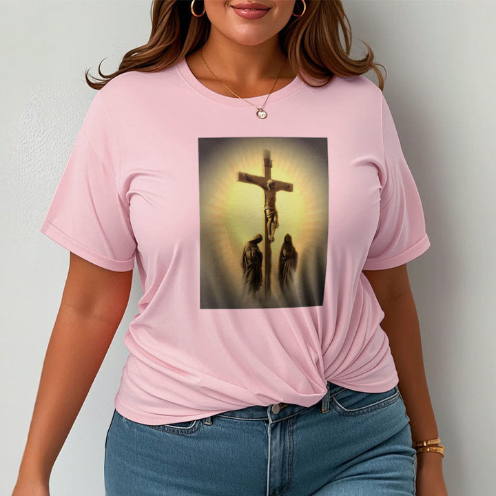 Christianartworkshop Classic Style Crucifixion of Jesus Graphic Short Sleeve Washed T-shirt