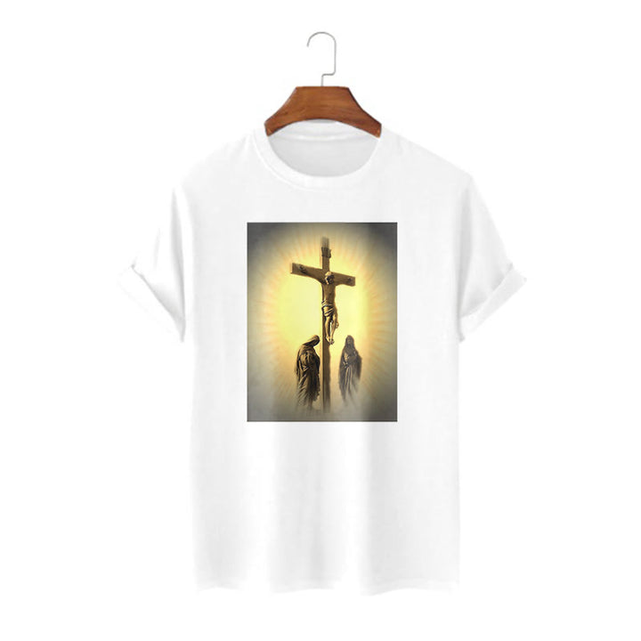 Christianartworkshop Classic Style Crucifixion of Jesus Graphic Short Sleeve Washed T-shirt