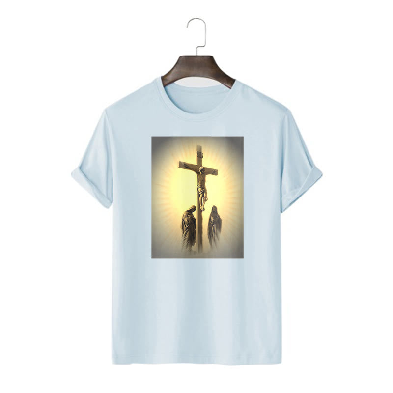 Christianartworkshop Classic Style Crucifixion of Jesus Graphic Short Sleeve Washed T-shirt - Blue - 2XL - image 17