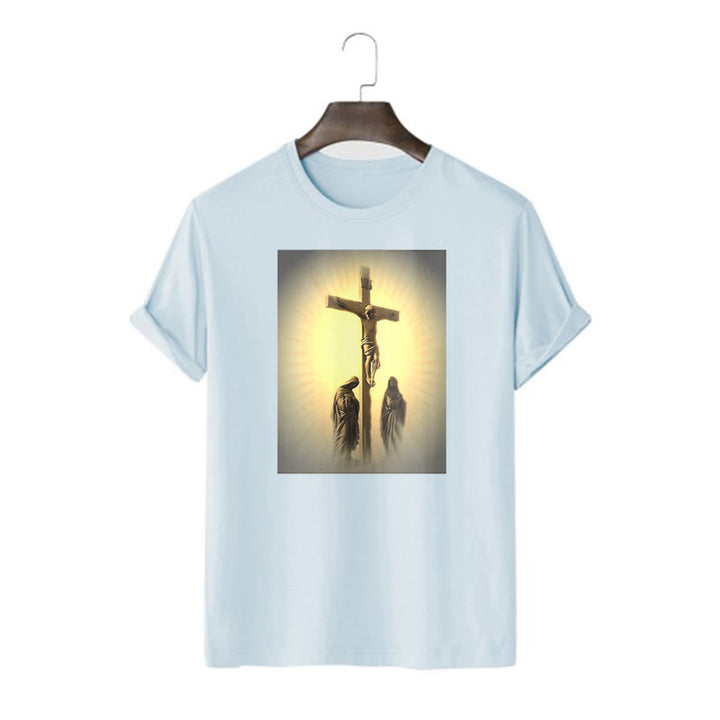 Christianartworkshop Classic Style Crucifixion of Jesus Graphic Short Sleeve Washed T-shirt - Blue - 2XL - image 17