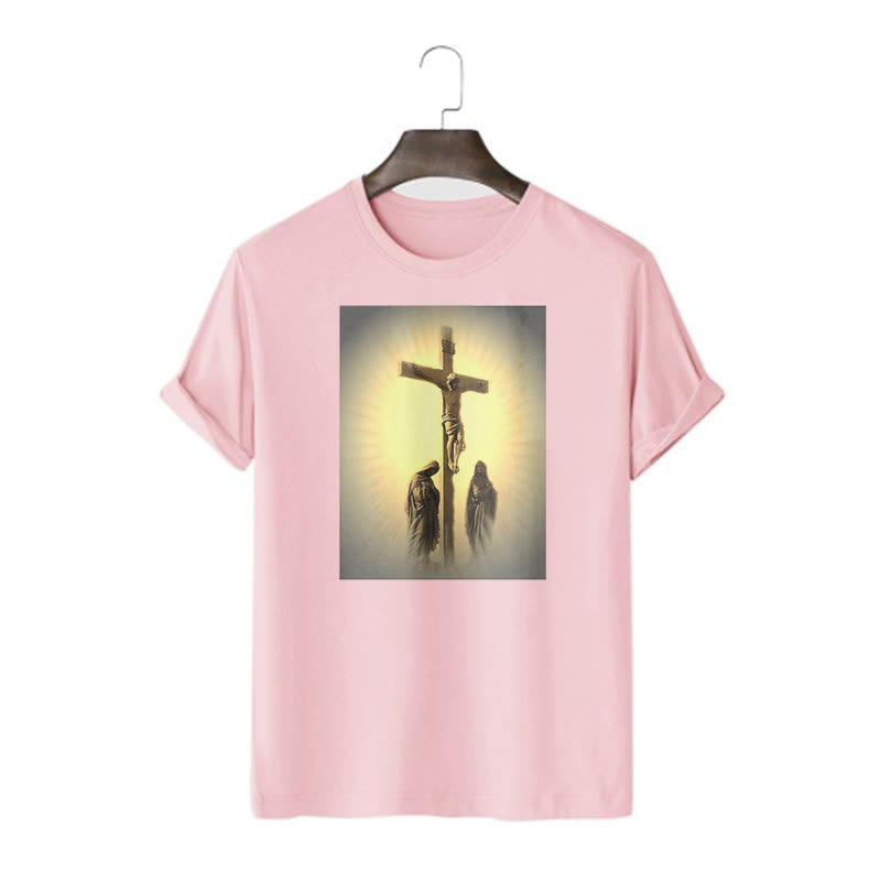 Christianartworkshop Classic Style Crucifixion of Jesus Graphic Short Sleeve Washed T-shirt - Pink - 2XL - image 13