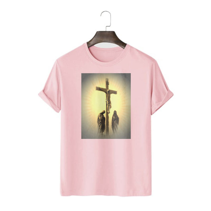 Christianartworkshop Classic Style Crucifixion of Jesus Graphic Short Sleeve Washed T-shirt - Pink - 2XL - image 13