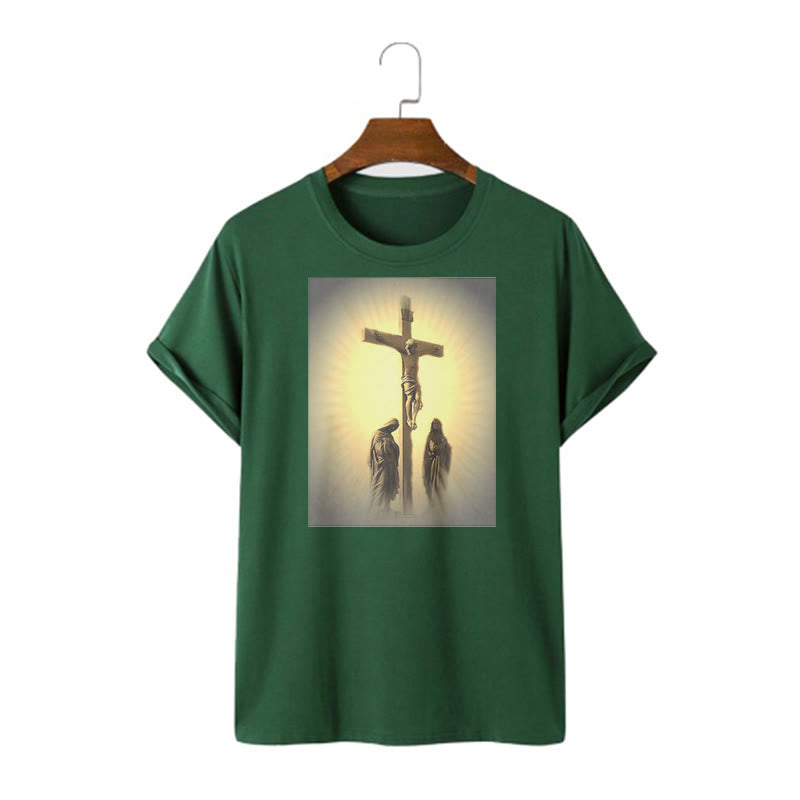 Christianartworkshop Classic Style Crucifixion of Jesus Graphic Short Sleeve Washed T-shirt