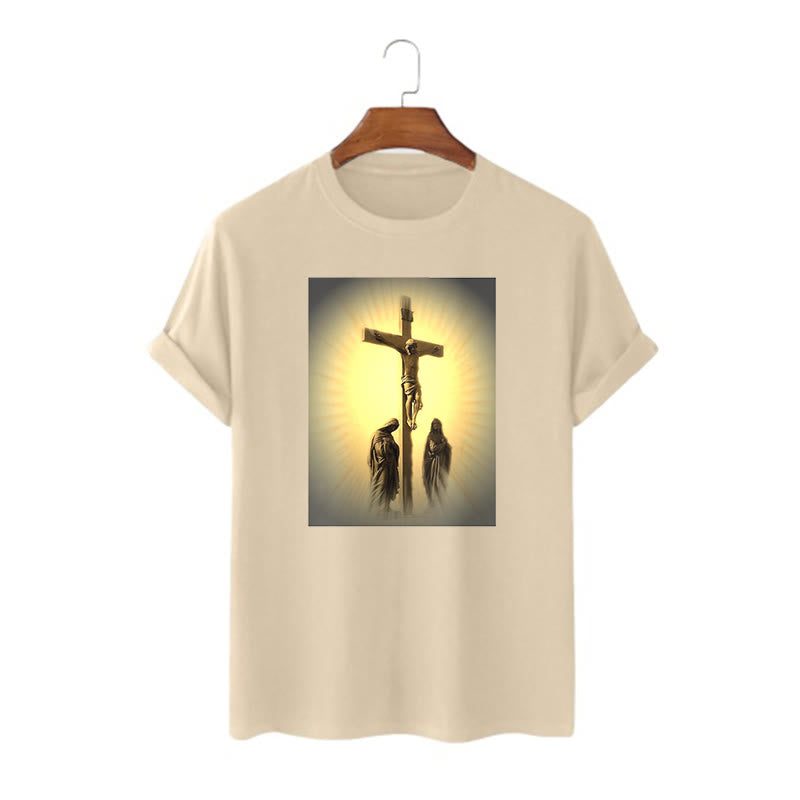 Christianartworkshop Classic Style Crucifixion of Jesus Graphic Short Sleeve Washed T-shirt - Khaki - 2XL - image 7