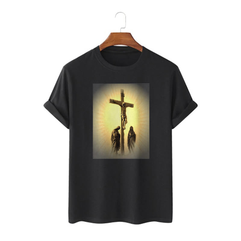 Christianartworkshop Classic Style Crucifixion of Jesus Graphic Short Sleeve Washed T-shirt