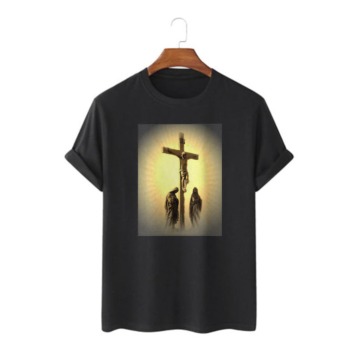 Christianartworkshop Classic Style Crucifixion of Jesus Graphic Short Sleeve Washed T-shirt