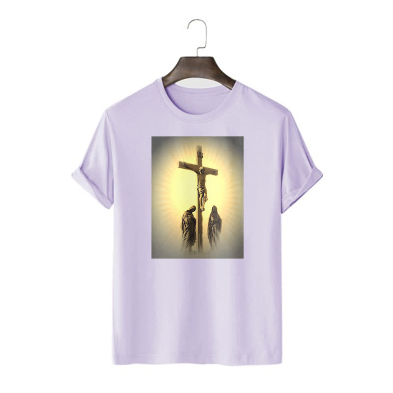 Christianartworkshop Classic Style Crucifixion of Jesus Graphic Short Sleeve Washed T-shirt - Purple - 2XL - image 15