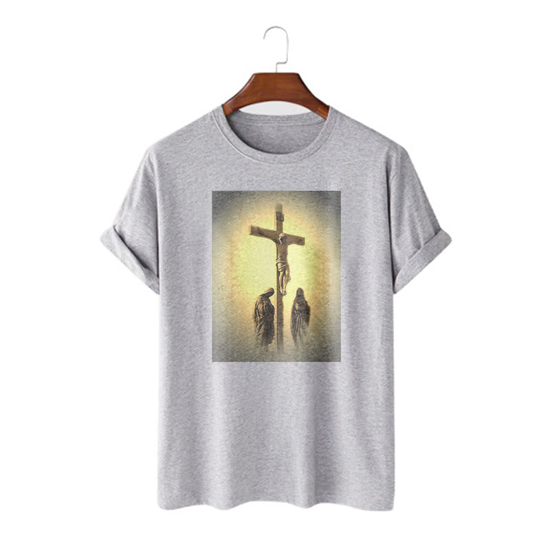 Christianartworkshop Classic Style Crucifixion of Jesus Graphic Short Sleeve Washed T-shirt