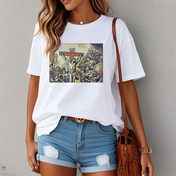 Christianartworkshop Classic Style Crucifixion of Jesus Classic Short Sleeve Washed T-shirt