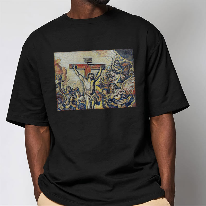 Christianartworkshop Classic Style Crucifixion of Jesus Classic Short Sleeve Washed T-shirt