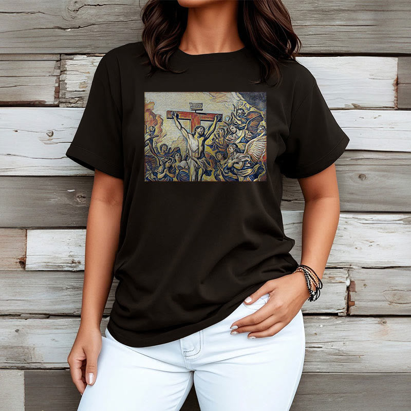 Christianartworkshop Classic Style Crucifixion of Jesus Classic Short Sleeve Washed T-shirt