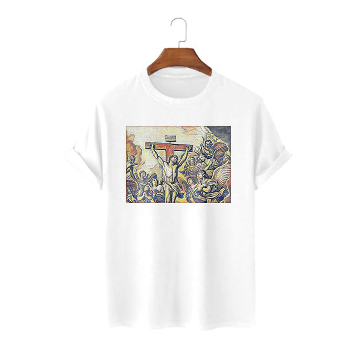 Christianartworkshop Classic Style Crucifixion of Jesus Classic Short Sleeve Washed T-shirt