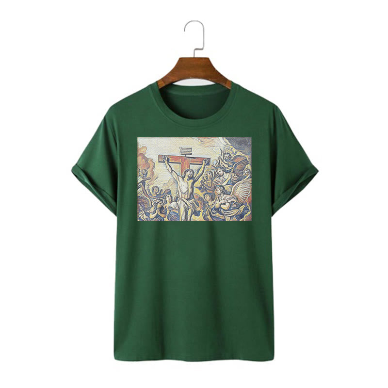 Christianartworkshop Classic Style Crucifixion of Jesus Classic Short Sleeve T-shirt - Dark Green - 2XL - image 9