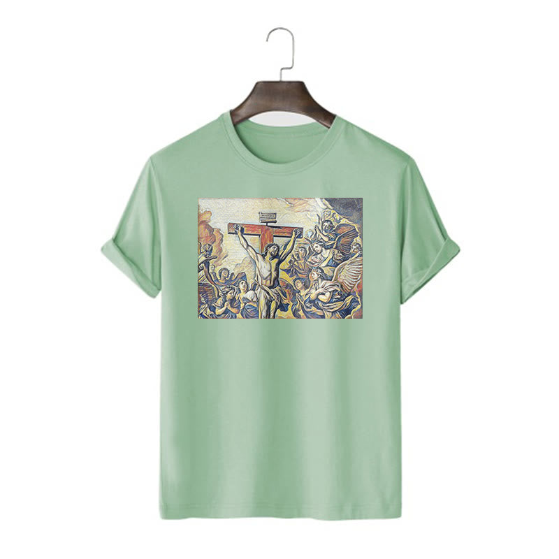 Christianartworkshop Classic Style Crucifixion of Jesus Classic Short Sleeve T-shirt - Light Green - 2XL - image 11
