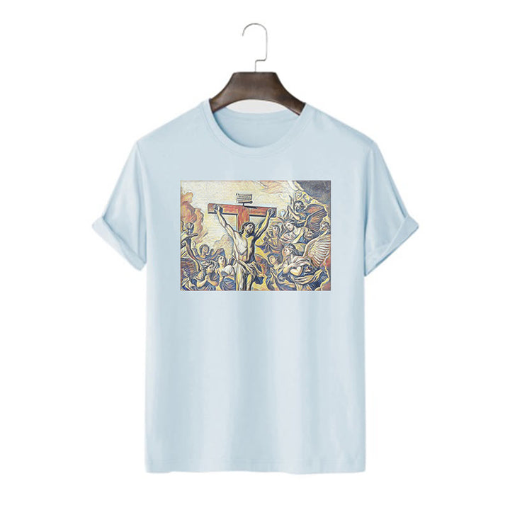 Christianartworkshop Classic Style Crucifixion of Jesus Classic Short Sleeve T-shirt - Blue - 2XL - image 18