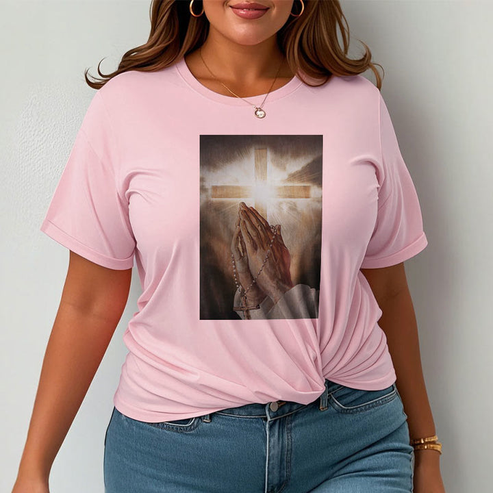 Christianartworkshop Retro Style Hand of Jesus Pray Short Sleeve Washed T-shirt