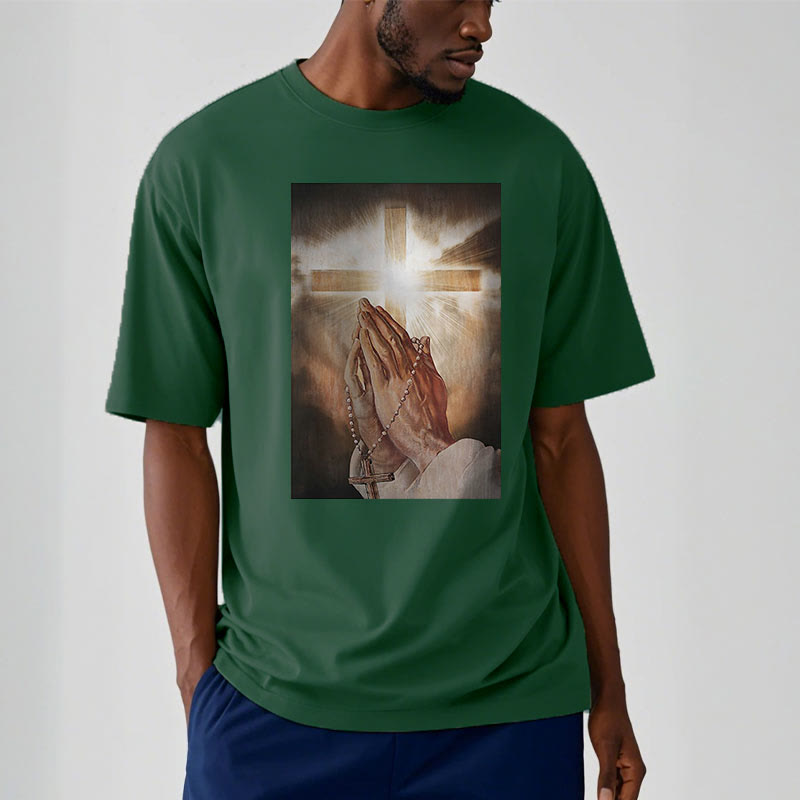 Christianartworkshop Retro Style Hand of Jesus Pray Short Sleeve Washed T-shirt