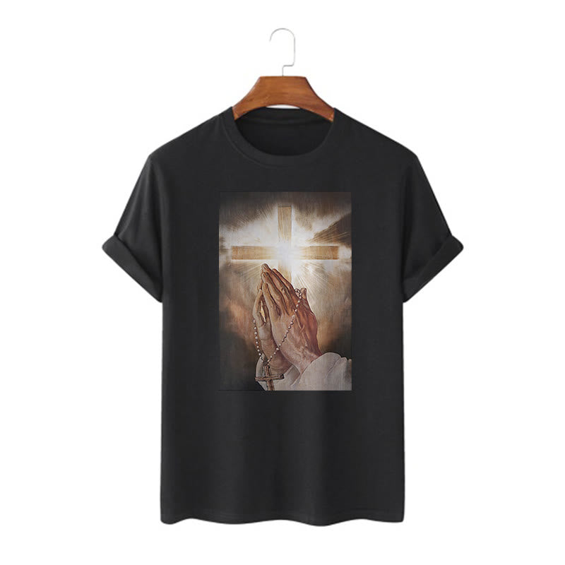 Christianartworkshop Retro Style Hand of Jesus Pray Short Sleeve Washed T-shirt