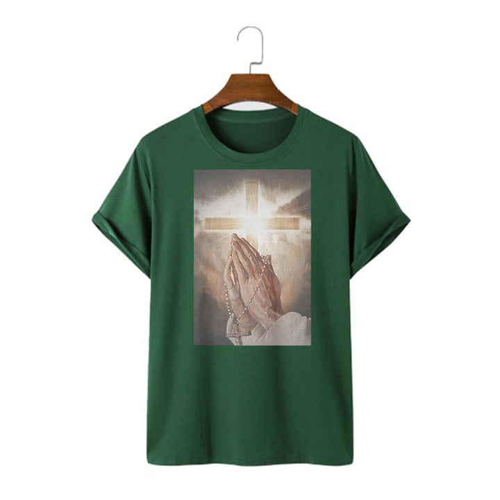 Christianartworkshop Retro Style Hand of Jesus Pray Short Sleeve Washed T-shirt