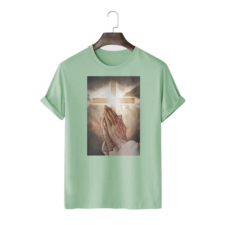 Christianartworkshop Retro Style Hand of Jesus Pray Short Sleeve Washed T-shirt