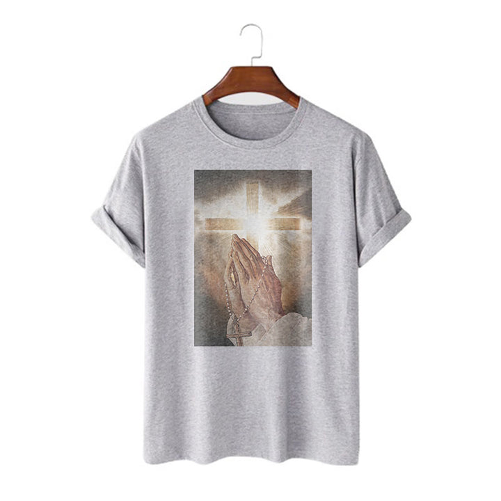 Christianartworkshop Retro Style Hand of Jesus Pray Short Sleeve Washed T-shirt