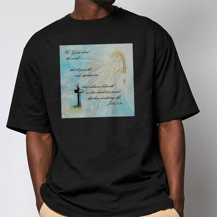 Christianartworkshop Classic Style For God so Loved the World  Short Sleeve Washed T-shirt