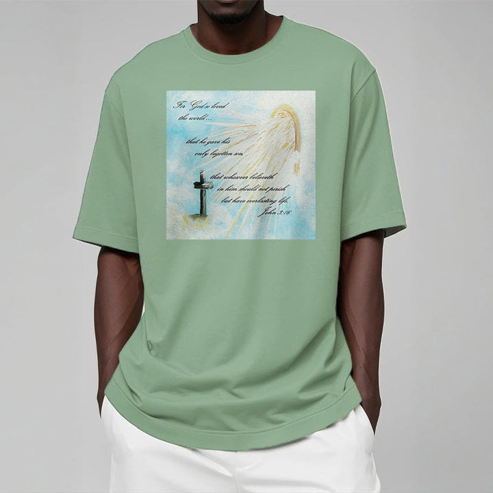 Christianartworkshop Classic Style For God so Loved the World  Short Sleeve Washed T-shirt