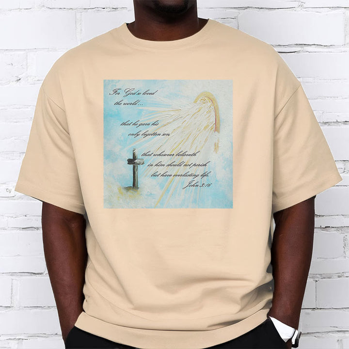 Christianartworkshop Classic Style For God so Loved the World  Short Sleeve Washed T-shirt