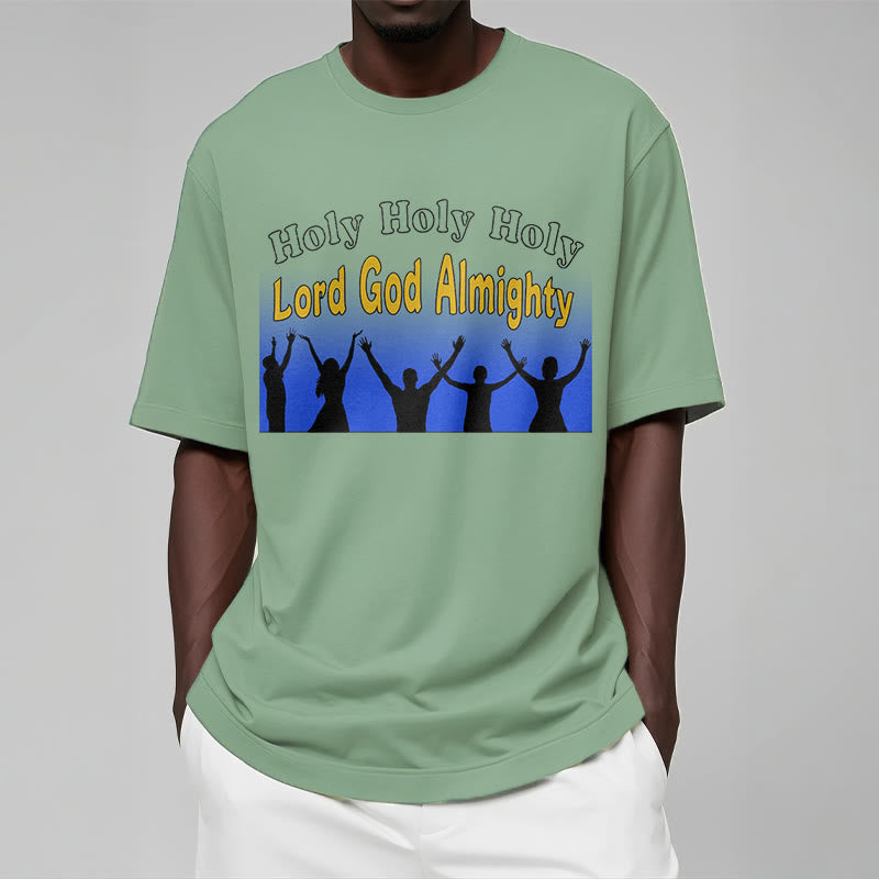 Christianartworkshop Funny Style  Holy Holy Holy is the Lord God almighty Short Sleeve Washed T-shirt