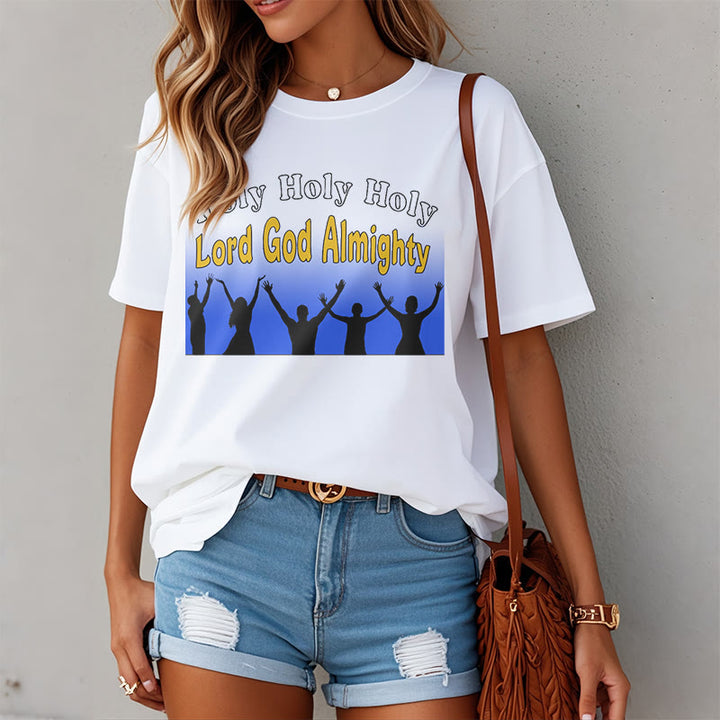 Christianartworkshop Funny Style  Holy Holy Holy is the Lord God almighty Short Sleeve Washed T-shirt