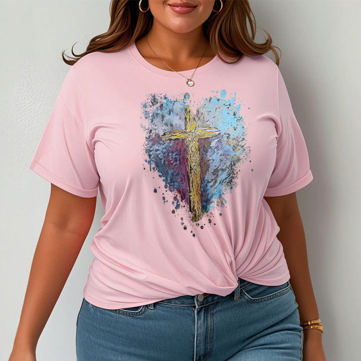 Christianartworkshop Classic Style Cross my Heart Short Sleeve Washed T-shirt