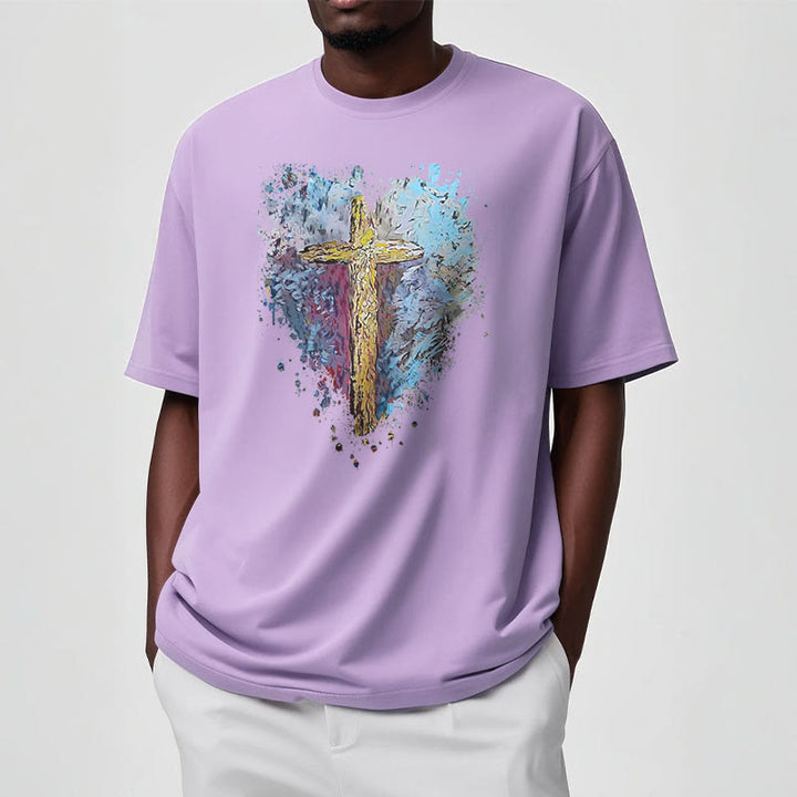 Christianartworkshop Classic Style Cross my Heart Short Sleeve Washed T-shirt