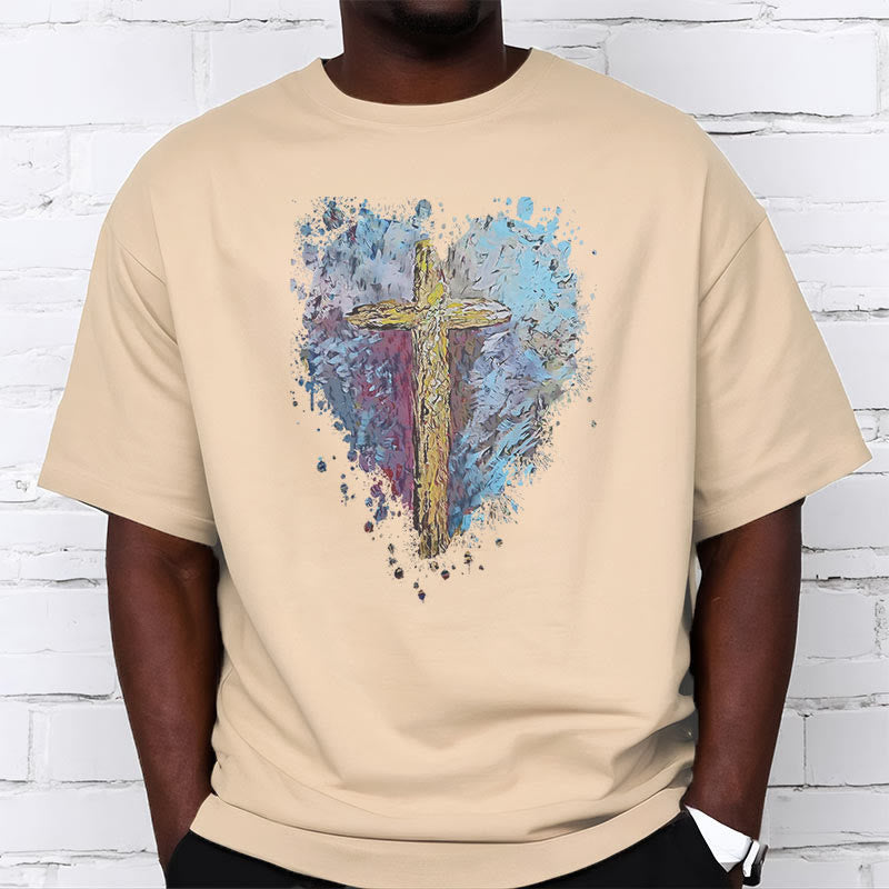 Christianartworkshop Classic Style Cross my Heart Short Sleeve Washed T-shirt