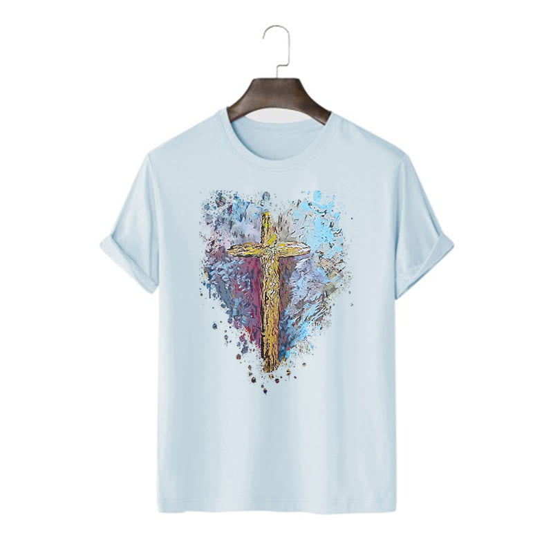 Christianartworkshop Classic Style Cross my Heart Short Sleeve Washed T-shirt