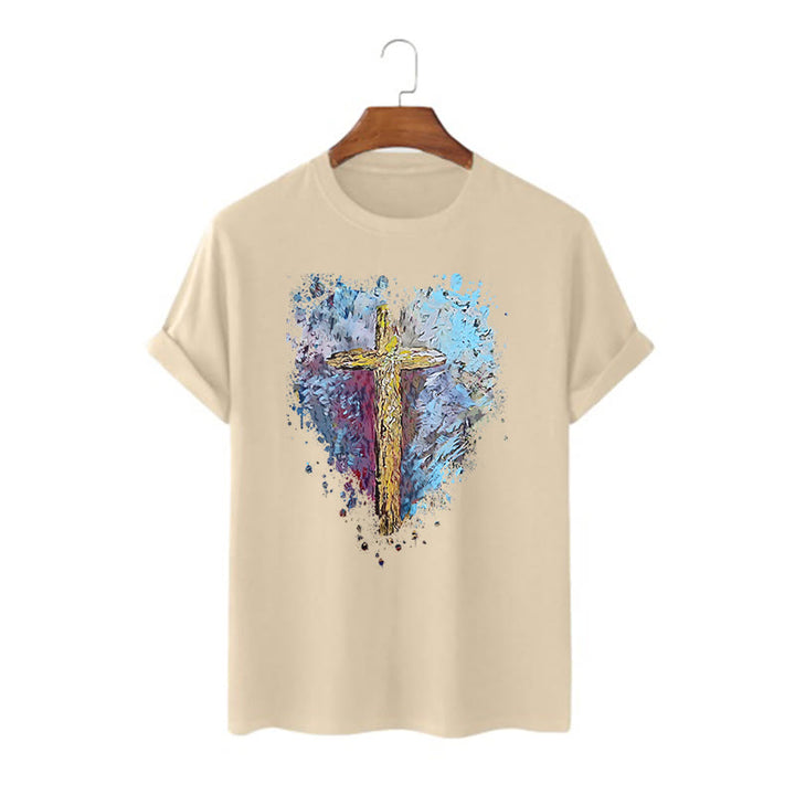 Christianartworkshop Classic Style Cross my Heart Short Sleeve T-shirt - Khaki - 2XL - image 7